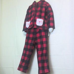 Toddler Girl Carter's Santa Buffalo Check Top & Bottoms Microfleece Pajama Set